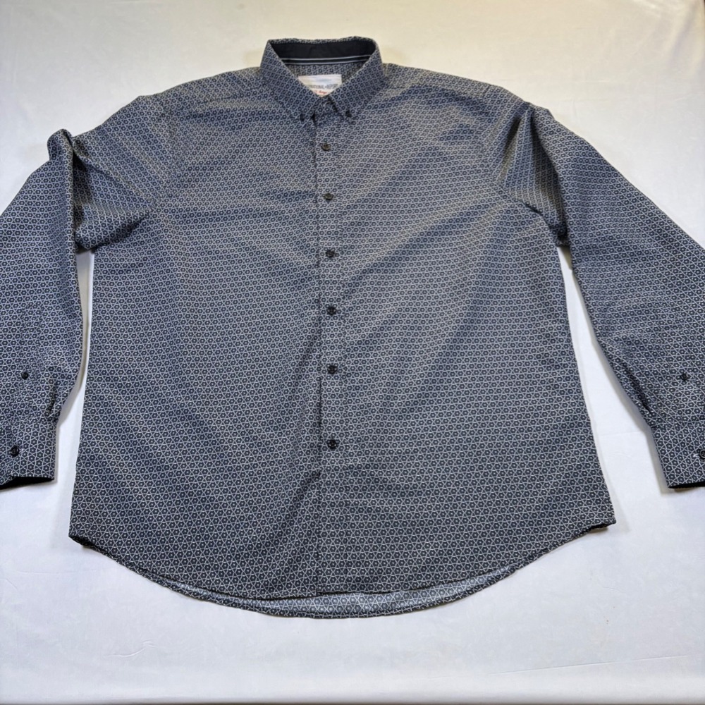 International Report Mens XL Navy Blue Geometric Floral Button Down Shirt